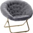 Milliard Cozy Chair/Faux Fur Saucer Chair for Bedroom/X-Large,25D x 38W x 34H in (Grey) - 1