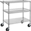 Finnhomy 3 Tier Heavy Duty Commercial Grade Utility Cart, Wire Rolling Cart with Handle Bar, Steel Service Cart with Wheels, Utility Shelf Plant Display Shelf Food Storage Trolley, NSF Listed - 1