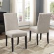 Roundhill Furniture Biony Tan Fabric Dining Chairs with Nailhead Trim, Set of 2, Brown, Tan - 1
