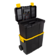 Portable Tool Box with Wheels - Stackable 2-in-1 Tool Chest with Fold-Down Comfort Handles