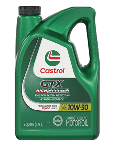 Castrol GTX High Mileage 10W-30 Synthetic Blend Motor Oil, 5 Quarts