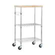 Amazon Basics Kitchen Storage Microwave Rack Cart on Caster Wheels with Adjustable Shelves, Wood/Chrome