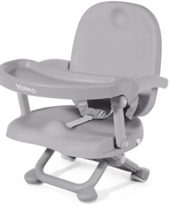 YOLEO Baby High Chair Booster Seat for Dining Table, Adjustable Height Travel Booster Seat with Tray, Toddler Booster Seat Easy Clean(Grey - 1