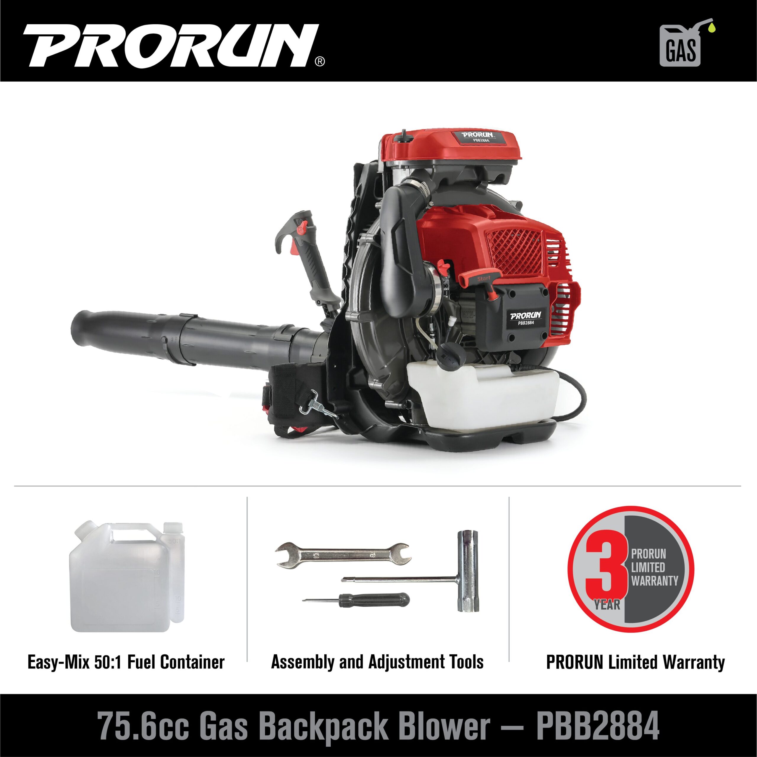 67673354 PRORUN 76cc 1020 CFM 240 MPH 2-Cycle Gas-Powered Backpack Leaf Blower