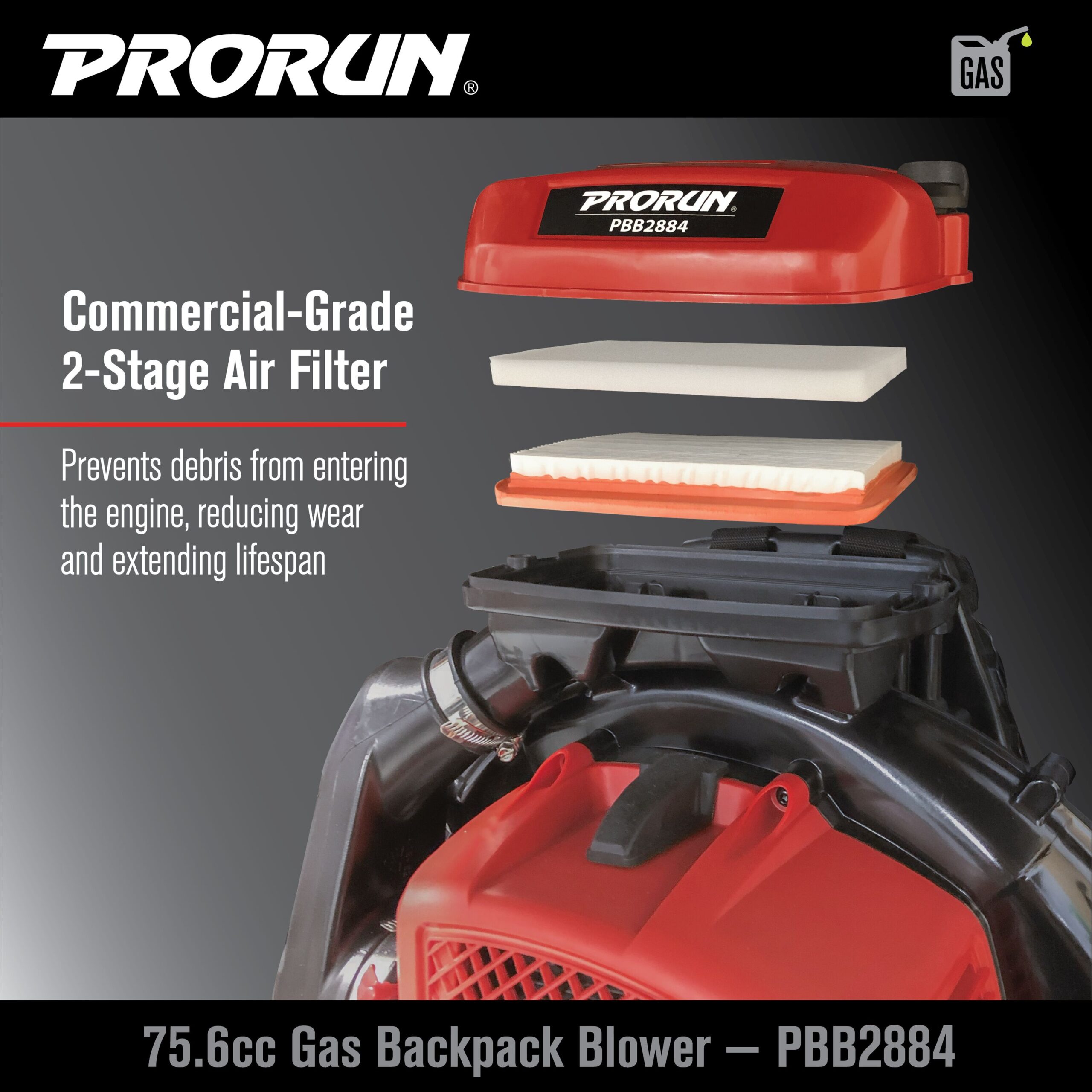 67673355 PRORUN 76cc 1020 CFM 240 MPH 2-Cycle Gas-Powered Backpack Leaf Blower