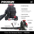 PRORUN 76cc 1020 CFM 240 MPH 2-Cycle Gas-Powered Backpack Leaf Blower PRORUN 76cc 1020 CFM 240 MPH 2-Cycle Gas-Powered Backpack Leaf Blower