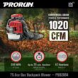 PRORUN 76cc 1020 CFM 240 MPH 2-Cycle Gas-Powered Backpack Leaf Blower PRORUN 76cc 1020 CFM 240 MPH 2-Cycle Gas-Powered Backpack Leaf Blower