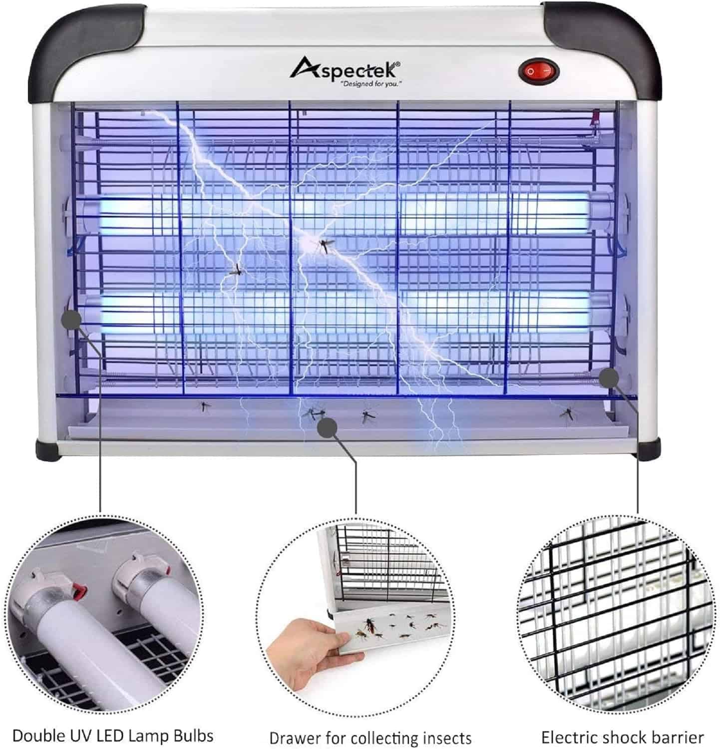 ASPECTEK Powerful 20W Electronic Indoor Insect Killer, Bug Zapper, Fly Zapper, Mosquito Killer-Indoor Use Including Free 2 PACK Replacement Bulbs - 3 ASPECTEK Powerful 20W Electronic Indoor Insect Killer, Bug Zapper, Fly Zapper, Mosquito Killer-Indoor Use Including Free 2 PACK Replacement Bulbs - 3