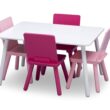 Delta Children Kids Table and Chair Set (4 Chairs Included), White/Pink - 1