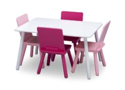 Delta Children Kids Table and Chair Set (4 Chairs Included), White/Pink - 1