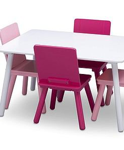 Delta Children Kids Table and Chair Set (4 Chairs Included), White/Pink - 1