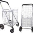dbest products Cruiser Cart Deluxe 2 Shopping Grocery Rolling Folding Laundry Basket on Wheels Foldable Utility Trolley Compact Lightweight Collapsible, Silver - 1