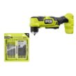 RYOBI PSBRA02B-A972501 ONE+ HP 18V Brushless Cordless Compact 3/8 in. Right Angle Drill (Tool Only) w/ 25-Piece Black Oxide Drill Bit Set