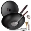 Teewe Carbon Steel Wok Pan - 12.9” Wok Pan with Lid, Woks & Stir-fry Pans