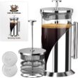 The Original Glass French Press Coffee Maker - Versatile Coffee Press, Tea Press w/ 4 Level Filtration, BPA Free French Press Stainless Steel Coffee Maker by Cafe Du Chateau (34oz) - 1