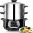 Secura 2 Stainless Steel Food Steamer 8.5 Qt Electric Glass Lid Vegetable Steamer Double Tiered Stackable Baskets with Timer - 1