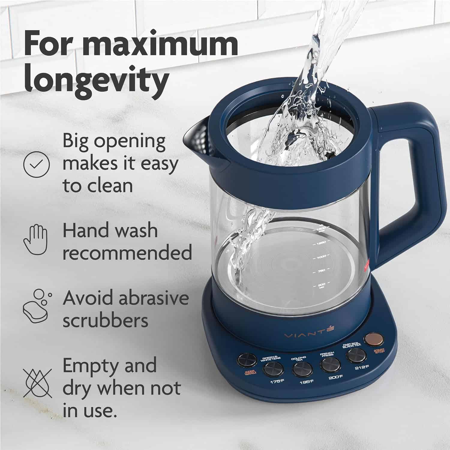Vianté Hot Tea Maker Electric Glass Kettle 1.5 Liters Capacity