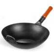YOSUKATA Carbon Steel Wok Pan – 13,5 “ Stir Fry Pans - Chinese Wok with Flat Bottom Pow Wok