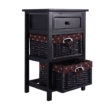 Costway Black Night Stand 3 Tiers 1 Drawer Bedside End Table Organizer Wood W/2 Baskets