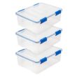 IRIS USA 3 Pack 26.5 Quart WeatherPro Plastic Storage Box Durable Lid and Seal and Secure Latching Buckles