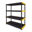 CX Black & Yellow, 4-Tier Heavy Duty Plastic Storage Shelving Unit, 200lbs/shelf (55”H x 48”W x 20”D)