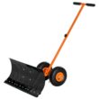Outsunny 15.75 in. Metal Angle-Adjustable Handle Steel Heavy-Duty Snow Shovel Rolling Pusher w/29 in. Blade