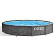 Intex Greywood Prism Frame 12 Foot x 30 Inch Round Above Ground Outdoor Swimming Pool with 530 GPH Filter Pump, Grey Woodgrain Design - 1
