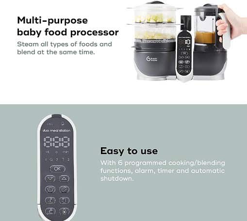 Babymoov Duo Meal Station Food Maker 6 in 1 Food Processor with Steam Cooker, Multi-Speed Blender, Baby Purees, Warmer, Defroster, 1 Count (Pack of 1) (Nutritionist Approved) - 4