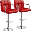 Yaheetech Tall Bar Stools Set of 2 Modern Square PU Leather Adjustable BarStools Counter Height Stools with Arms and Back Bar Chairs 360° Swivel Stool, Red - 1