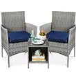 Best Choice Products 3-Piece Outdoor Wicker Conversation Bistro Set, Space Saving Patio Furniture - Gray/Navy