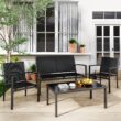Greesum 4 Pieces Patio Furniture Set, Outdoor Conversation Sets for Patio, Lawn, Garden, Poolside with A Glass Coffee Table, Black - 1