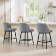 Watson & Whitely Counter Height Bar Stools Set of 3, 360° Swivel Upholstered Barstools with Backs and Metal Legs, 26