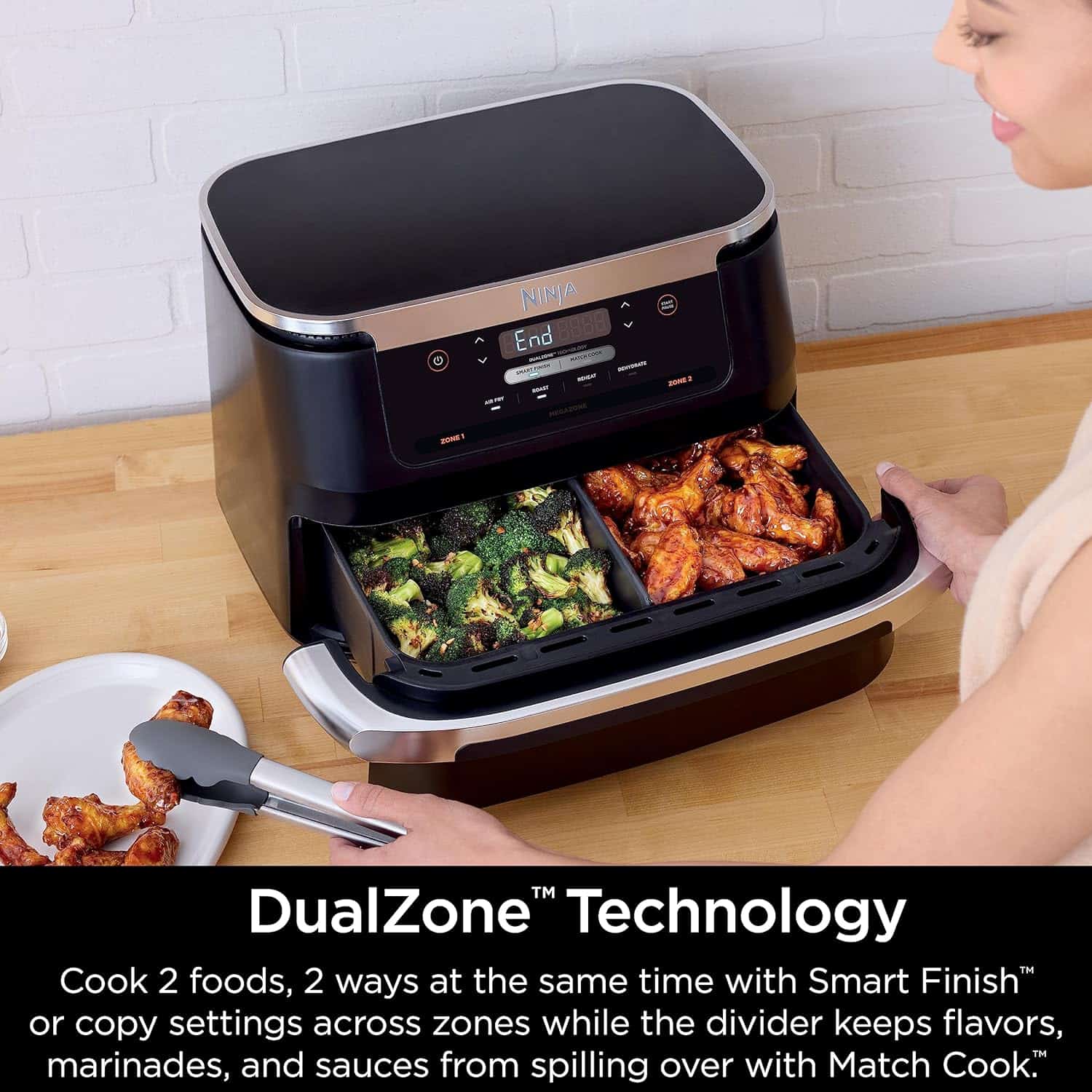 Ninja DZ071 Foodi 6-in-1 DualZone FlexBasket Air Fryer with 7-QT MegaZone & Basket Divider, Large Proteins & Full Meals, Smart Finish Cook 2 Foods 2 Ways, Large Capacity, Air Fry, Bake & More, Black - 4 Ninja DZ071 Foodi 6-in-1 DualZone FlexBasket Air Fryer with 7-QT MegaZone & Basket Divider, Large Proteins & Full Meals, Smart Finish Cook 2 Foods 2 Ways, Large Capacity, Air Fry, Bake & More, Black - 4