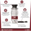 Waste King 1/2 HP Garbage Disposal with Power Cord for Kitchen Sink Food Waste, L-1001