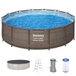 Bestway 14-ft x 14-ft x 42-in Metal Frame Round Above-Ground Pool with Filter Pump,Ground Cloth,Pool Cover and Ladder