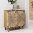 Nathan James Beacon Wood and Seagrass 2 Door Storage Cabinet - Brushed Light Brown/Seagrass