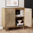 Nathan James Beacon Wood and Seagrass 2 Door Storage Cabinet - Brushed Light Brown/Seagrass