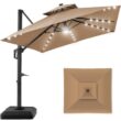 Best Choice Products 10 ft. Solar LED 2-Tier Square Cantilever Patio Umbrella with Base Included in Tan