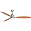 Progress Lighting Gaze Collection 60 in. 3-Blade Indoor Brushed Nickel Industrial Ceiling Fan with LED Light and Remote