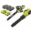 RYOBI 40V HP Brushless 18 in. Battery Chainsaw and 190 MPH 730CFM Battery Leaf Blower w/ (3) Batteries, (two) Chargers