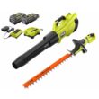 RYOBI RY404130-HDG2 40V HP Whisper Series 155 MPH 600 CFM Cordless Leaf Blower and 26 in. Hedge Trimmer with (2) Batteries and (2) Chargers