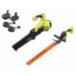 RYOBI ONE+ HP 18V Brushless 110 MPH 350 CFM Cordless Leaf Blower and 22 in. Hedge Trimmer with (2) Batteries and (2) Chargers