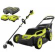 RYOBI RY401170-4X 40V HP Brushless 20 in. Cordless Battery Walk Behind Push Mower & String Trimmer with (2) Batteries and Chargers
