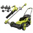 RYOBI ONE+ HP 18V Brushless Cordless Battery Walk Behind Push Lawn Mower/Trimmer/Blower with (3) Batteries and (2) Chargers