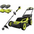RYOBI 40V HP Brushless 20 in. Cordless Electric Battery Self-Propelled Lawn Mower/String Trimmer w/(2) Batteries and Chargers