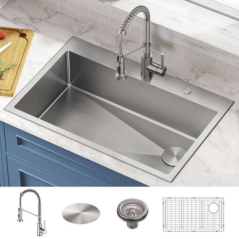 KRAUS Loften All In One 33 In. Drop In/Undermount Single Bowl 18-Gauge ...