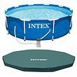 INTEX Metal Frame 10ft x 30in Round Above Ground Outdoor Swimming Pool Set