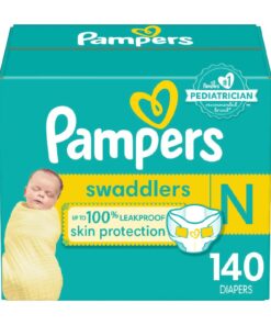 Pampers Swaddlers Newborn Diapers - Size 0, 140 Count, Ultra Soft Disposable Baby Diapers
