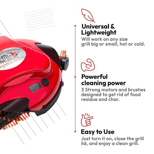 Grillbot Automatic Grill Cleaning Robot (Red Grillbot + Carry Case, Grillbot Bundle)