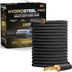 HydroSteel 8586 Pro 50 ft. Heavy-Duty Flexible Lightweight 304 Stainless Steel Metal Water Hose with Brass Nozzle